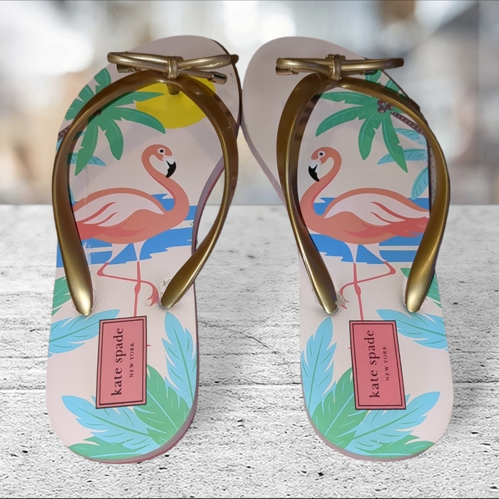 Kate spade Nassau flamingo flip flops/thong/sandals/shoes size 7-8 - Picture 3 of 12